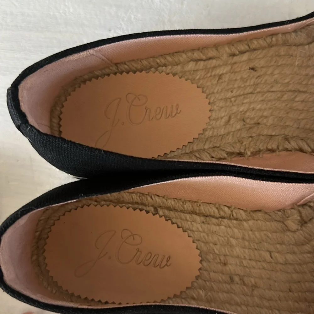 J. Crew SU22 Canvas Espadrille Flat Shoes Sz 10 Black Jute Soles Classic Slip On